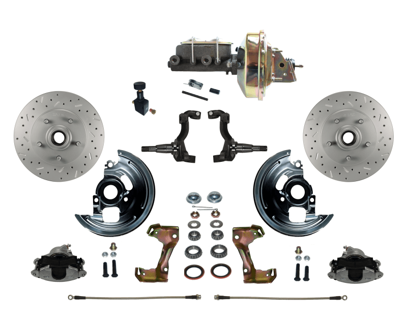 Power Front Disc Brake Conversion Kit Cross Drilled and Slotted Rotors with 9" Zinc Booster Cast Iron M/C Adjustable Proportioning Valve for GM AFX