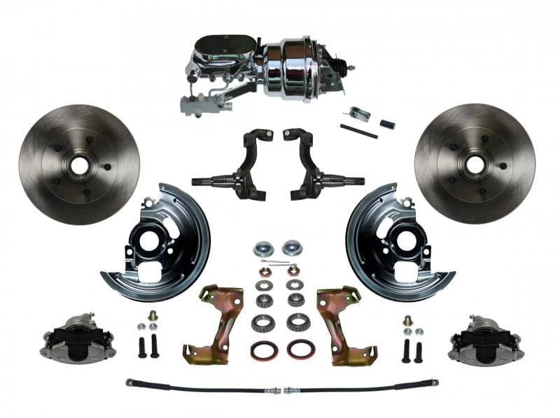 Power Front Disc Brake Conversion Kit with 7" Dual Chrome Booster Flat Top Chrome M/C Disc/Drum Side Mount for GM AFX