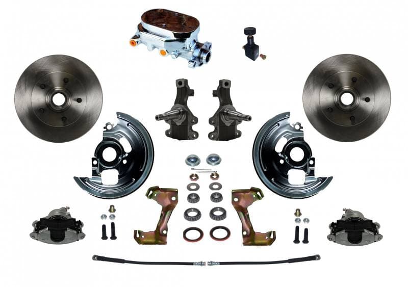 Manual Front Disc Brake Conversion with 2" Drop Spindle, Cast Iron Chrome Top Master Cylinder, and Adjustable Proportioning Valve for GM AFX Body