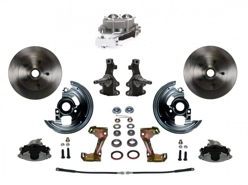 Manual Front Disc Brake Conversion 2" Drop Spindle with Cast Iron Chrome Top Master Cylinder Disc/Drum Side Mount GM AFX Body