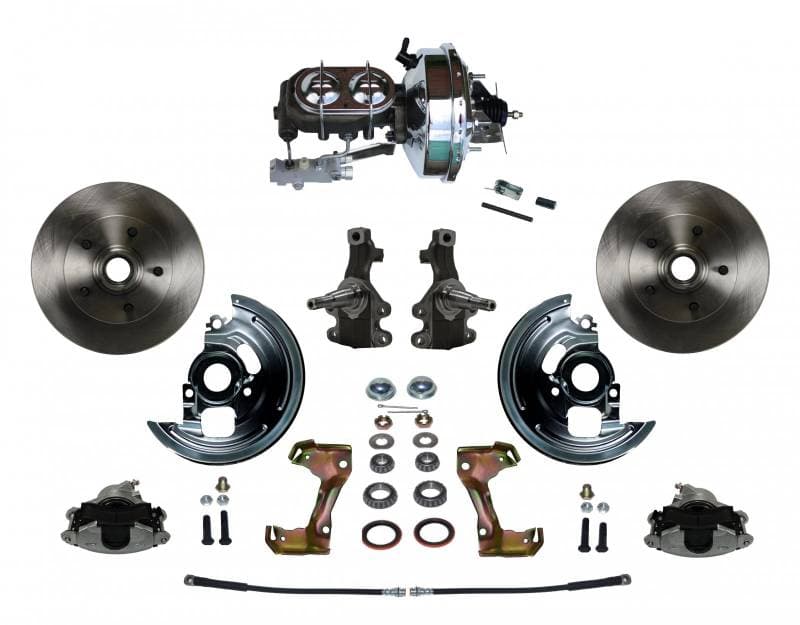 GM AFX Power Front Disc Brake Conversion Kit 2" Drop Spindle with 9" Chrome Booster Cast Iron Chrome Top M/C Disc/Drum Side Mount