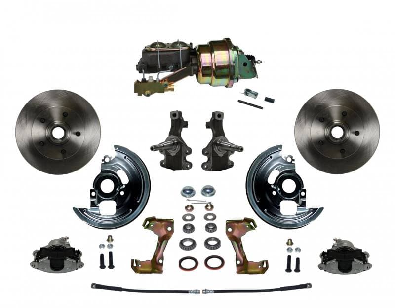 Power Front Disc Brake Conversion Kit 2" Drop Spindle with 7" Dual Zinc Booster Cast Iron M/C Disc/Disc Side Mount