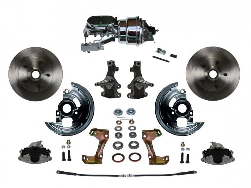 GM AFX Power Front Disc Brake Conversion Kit 2" Drop Spindle with 7" Dual Chrome Booster Flat Top Chrome M/C Disc/Drum Side Mount