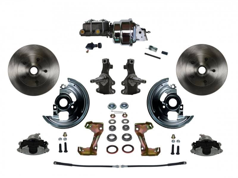 GM AFX Power Front Disc Brake Conversion Kit 2" Drop Spindle with 7" Dual Chrome Booster Cast Iron Chrome Top M/C Adjustable Proportioning Valve
