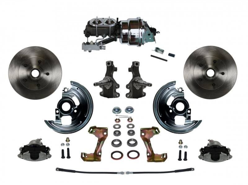 Power Front Disc Brake Conversion Kit 2" Drop Spindle with 7" Dual Chrome Booster Cast Iron Chrome Top M/C Disc/Disc Side Mount