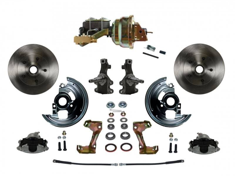 GM AFX-Body Power Front Disc Brake Conversion Kit – 2" Drop Spindle, 8" Dual Zinc Booster, Cast Iron Master Cylinder (Disc/Disc, Side Mount)