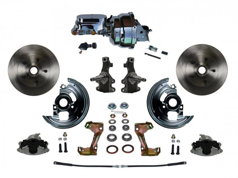 Power Front Disc Brake Conversion Kit 2" Drop Spindle with 8" Dual Chrome Booster Flat Top Chrome M/C Adjustable Proportioning Valve for GM AFX