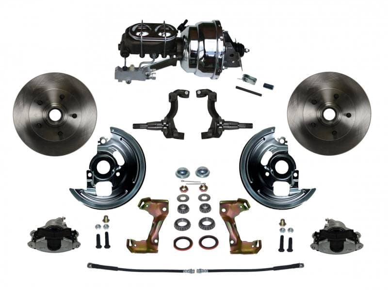 Power Front Disc Brake Conversion Kit 2" Drop Spindle with 8" Dual Chrome Booster Cast Iron Chrome Top M/C Disc/Drum Side Mount for GM AFX