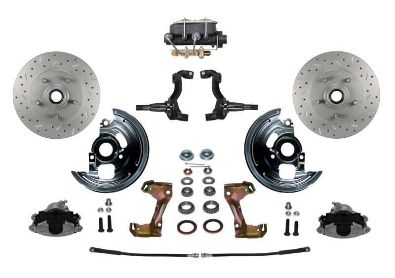Manual Front Disc Brake Conversion Kit Cross Drilled and Slotted Rotors with Cast Iron Master Cylinder Disc/Drum Bottom Mount GM AFX
