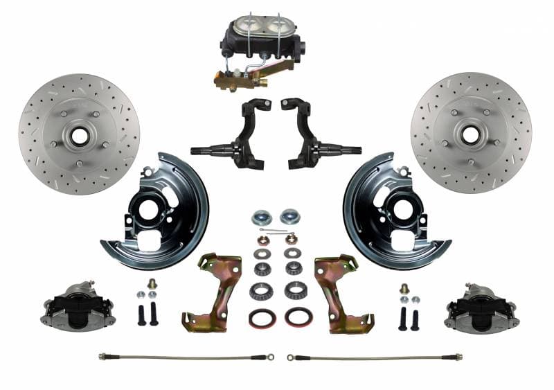 Manual Front Disc Brake Conversion Kit Cross Drilled And Slotted with Cast Iron Master Cylinder for Disc/Disc Side Mount for GM AFX Body
