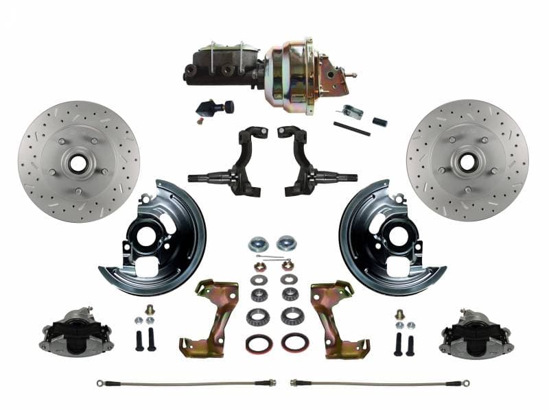 GM AFX Power Front Disc Brake Conversion Kit Cross Drilled and Slotted Rotors with 8" Dual Booster Cast Iron M/C Adjustable Proportioning Valve