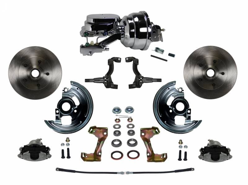 GM AFX Power Front Disc Brake Conversion Kit with 8" Dual Chrome Booster Flat Top Chrome M/C Disc/Drum Side Mount