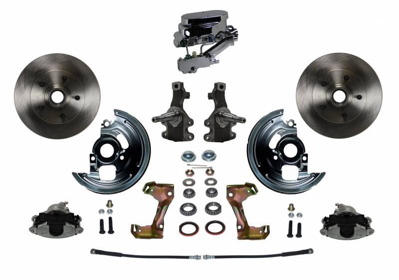 Manual Front Disc Brake Conversion 2" Drop Spindle with Chrome Aluminum Flat Top Master Cylinder Disc/Disc Side Mount for 1964-1974 Full-Size GM