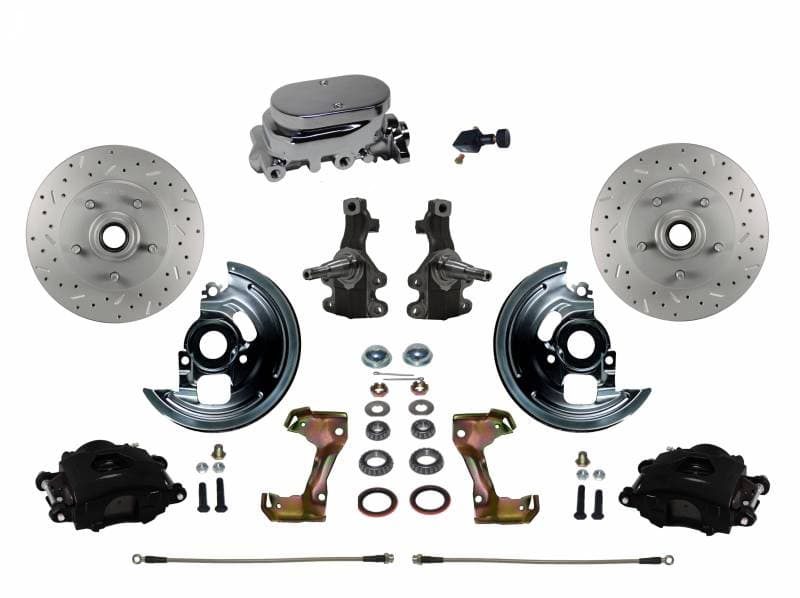 GM AFX Manual Front Disc Brake Kit – 2" Drop Spindles, Black Calipers, Chrome Master Cylinder