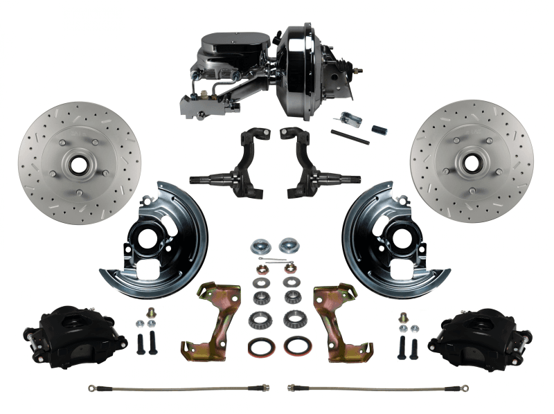 GM AFX Power Front Disc Brake Kit Drilled and Slotted Rotors, Black Powder Coated Calipers  with 9" Booster Disc/Disc