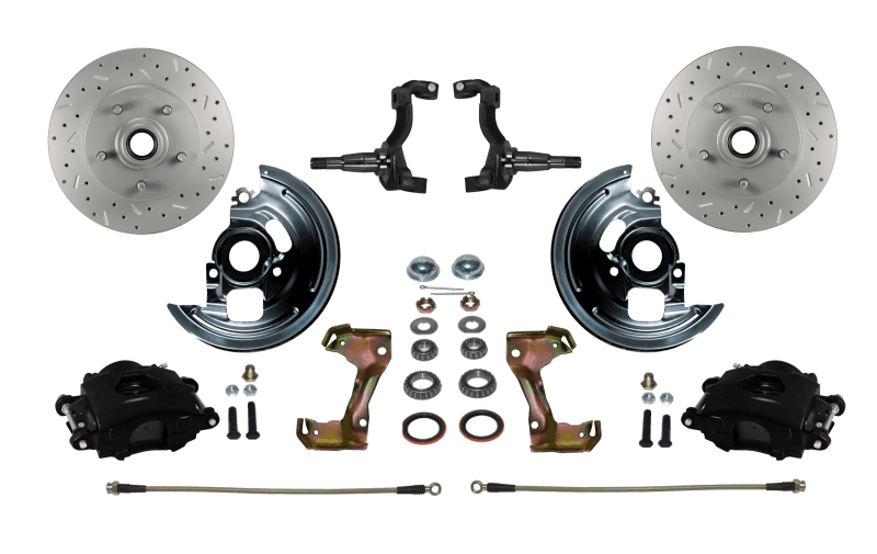 GM AFX Spindle Mount Kit Cross Drilled and Slotted Rotors with Black Powder Coated Calipers