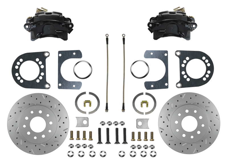 Rear Disc Brake Conversion Kit - MaxGrip XDS Rotors with Black Powder-Coated Calipers for Ford 8" & 9" Small Bearing Axles