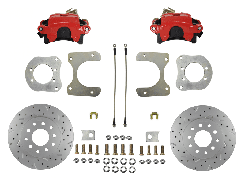Mopar 8-1/4 and 9-1/4 Rear Axles Rear Disc Brake Conversion Kit with MaxGrip XDS Rotors and Red Calipers