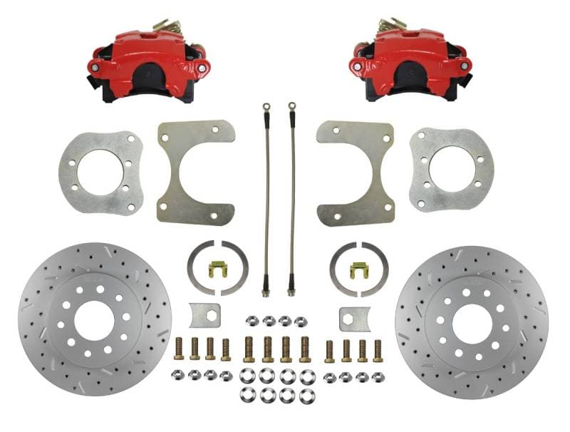 Rear Disc Brake Conversion Kit with MaxGrip XDS Rotors Red Calipers - Dana 35, Dana 44, Chrysler 8-1/4