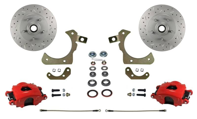 Spindle Mount Kit with MaxGrip Cross Drilled & Slotted Rotors Red Calipers