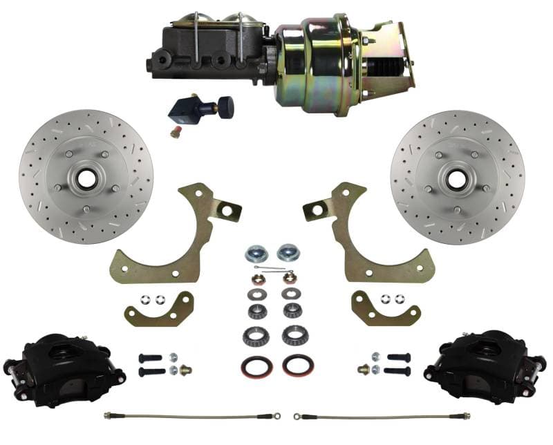 1955-58 Chevrolet Power Front Disc Brake Conversion Kit with Adjustable Proportioning Valve | MaxGrip XDS | Black Calipers