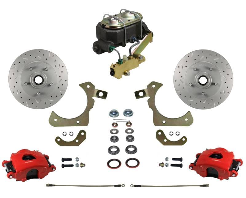 Manual Front Disc Brake Conversion Kit with Disc Drum Valve, MaxGrip XDS Rotors, Red Calipers for 1959-64 Full-Size Chevrolet