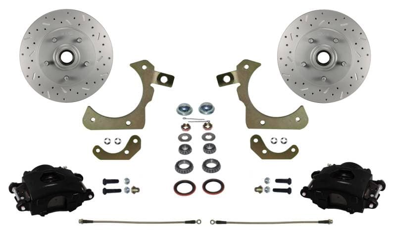Spindle Mount Kit with MaxGrip Cross Drilled & Slotted Rotors Black Calipers for 1955-58 GM Chevrolet