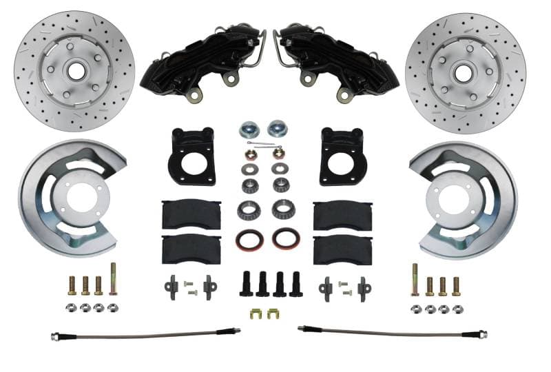 Front Spindle Kit with Drilled Rotors and Black Powder Coated Calipers for 1963-1969 Ford and Mercury