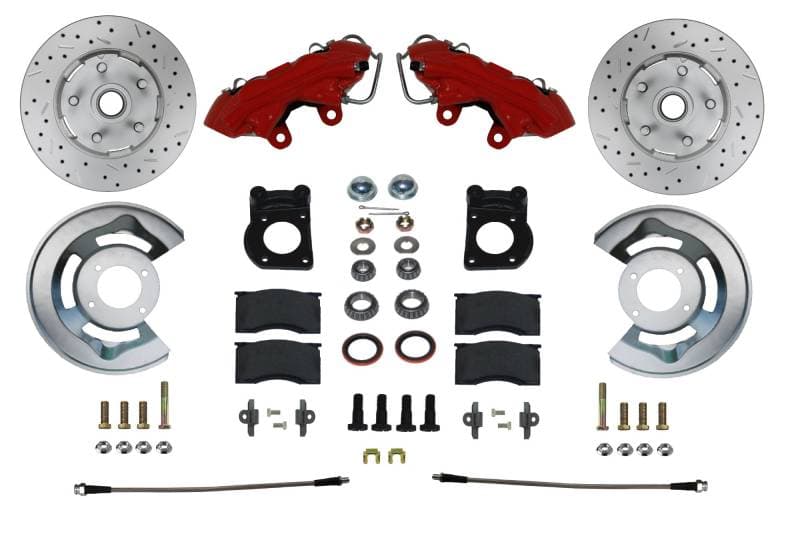 1970-73 Ford Mustang Front Spindle Kit with Drilled Rotors & Red Powder-Coated Calipers