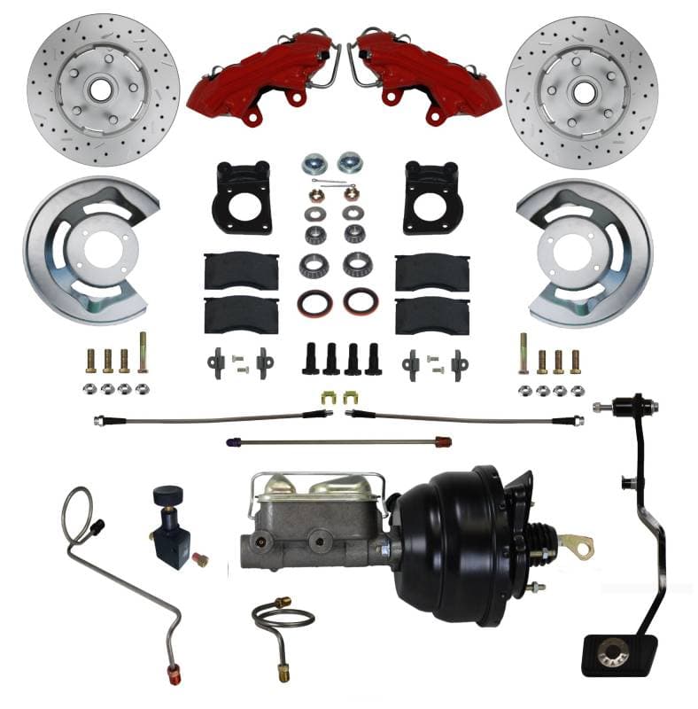 Power Front Brake Kit with Drilled Rotors and Red Calipers for 1970 Mustang or Cougar with Manual Transmission