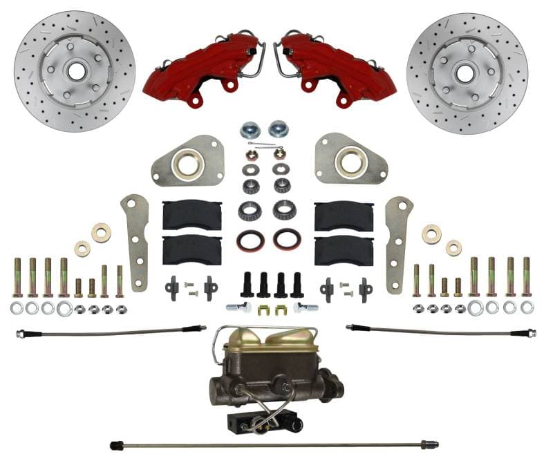 1957-68 Ford Full Size Power Front Kit with Drilled Rotors and Red Powder Coated Calipers