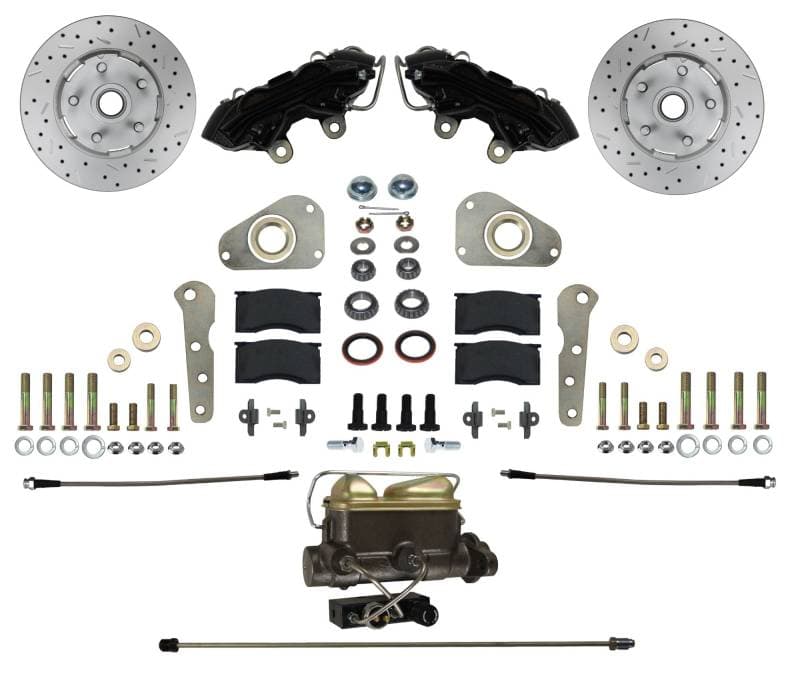 Manual Front Disc Brake Kit with Drilled Rotors and Black Calipers for 1957-68 Full-Size Ford