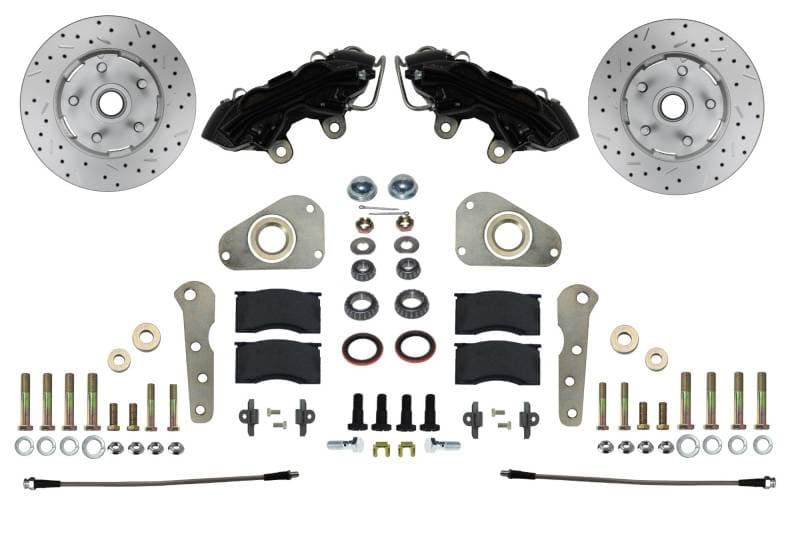 Front Spindle Kit with Drilled Rotors and Black Powder Coated Calipers for 1957-1972 Full-Size Ford