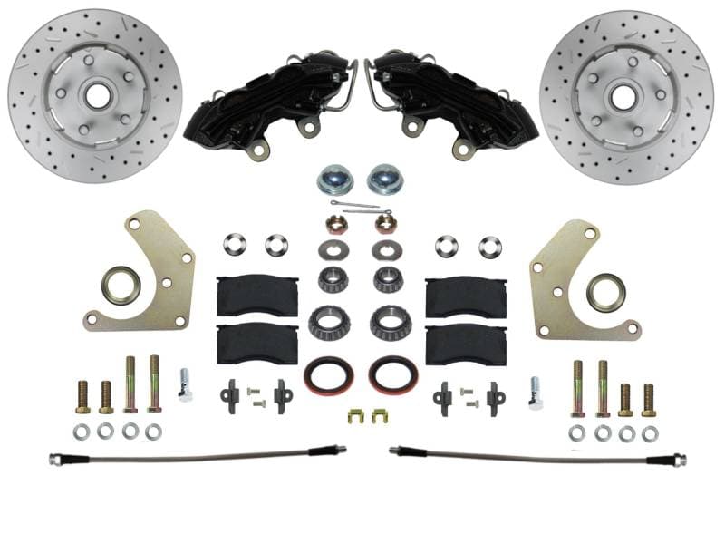 Spindle Kit with Drilled Rotors and Black Powder Coated Calipers for Mopar A-Body