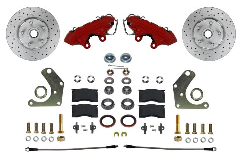 Spindle Kit with Drilled Rotors and Red Powder Coated Calipers for Mopar C-Body