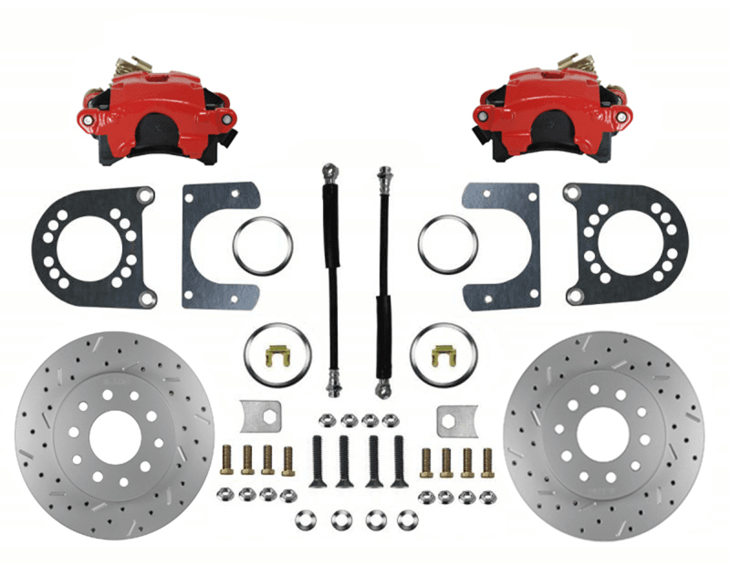 1955-68 GM Full Size Rear Disc Brake Conversion Kit, MaxGrip XDS Rotors with Red Calipers