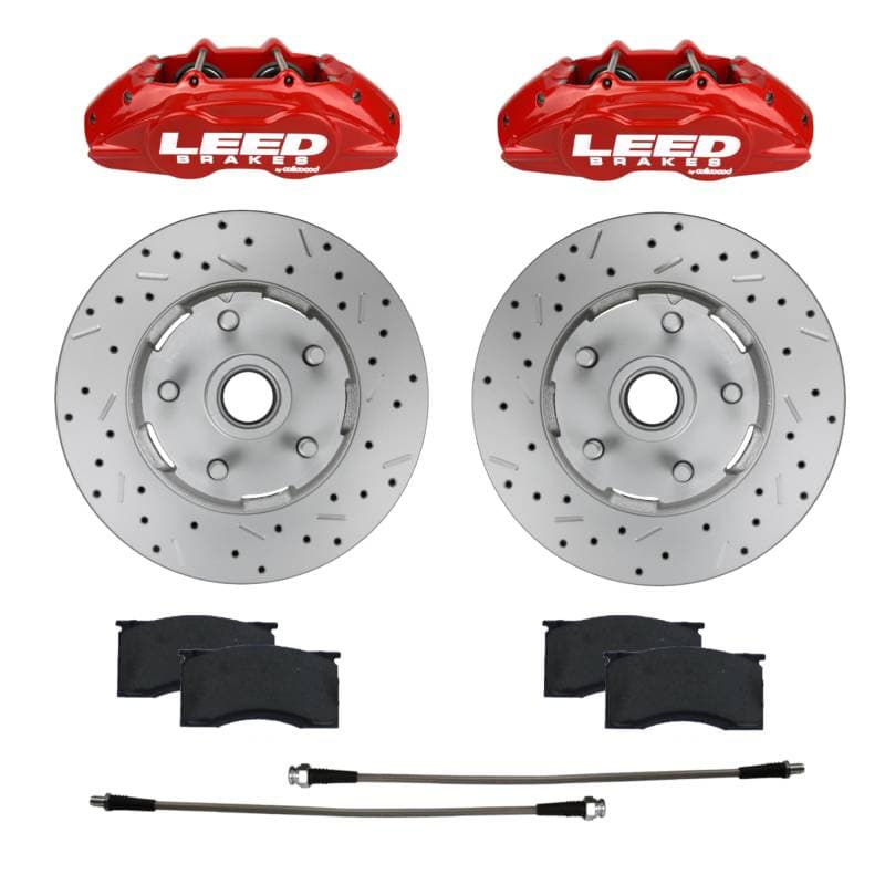 MaxGrip Lite 4 Piston Aluminum Calipers & Rotors | Red Caliper & Rotor Upgrade for 1964-67 Mustang