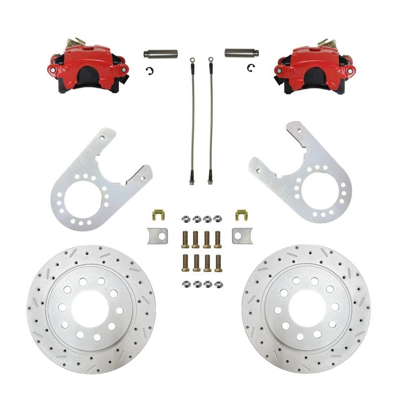 Rear Disc Brake Conversion Kit with MaxGrip XDS Rotors and Red Calipers for 10-Inch Drum Chevrolet & GMC C1500 Trucks