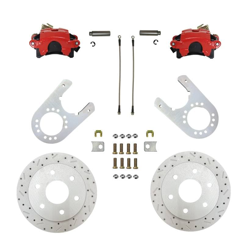Rear Disc Brake Conversion Kit with MaxGrip XDS Rotors and Red Calipers for 10-Inch Drum Chevrolet & GMC K1500 Trucks