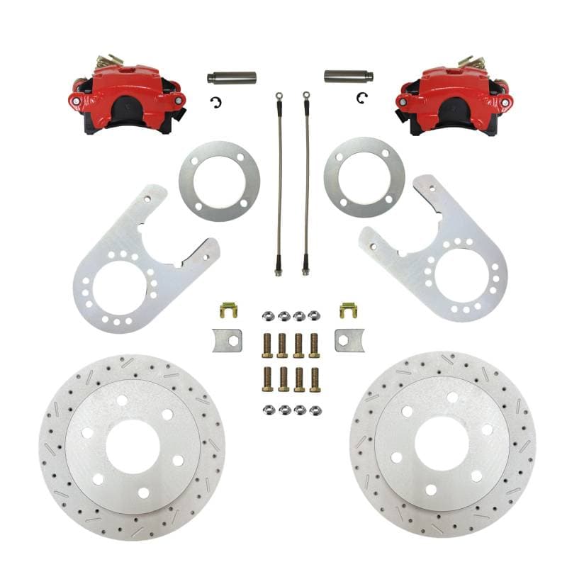 Rear Disc Brake Conversion Kit with MaxGrip XDS Rotors and Red Calipers for 11-Inch Drum Chevrolet & GMC K1500 Trucks