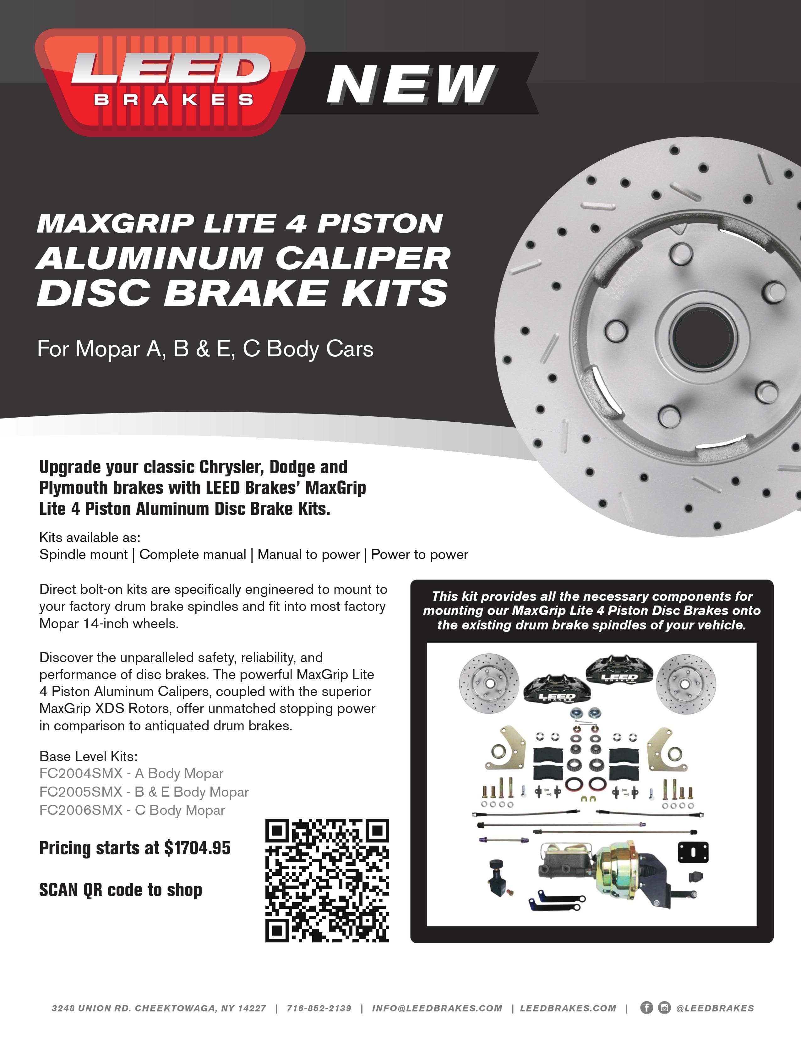 MaxGrip Lite 4 Piston Aluminum Caliper Disc Brake Kits for Mopar A, B & E, C Body Cars