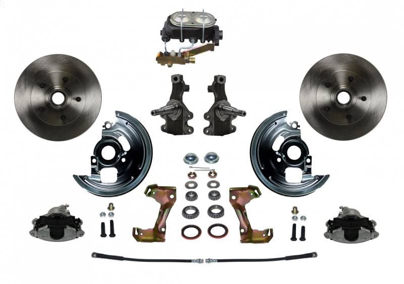 Manual Front Disc Brake Conversion Kit with 2" Drop Spindle and Cast Iron Master Cylinder for Disc/Drum Side Mount on 1964-1974 Full-Size GM