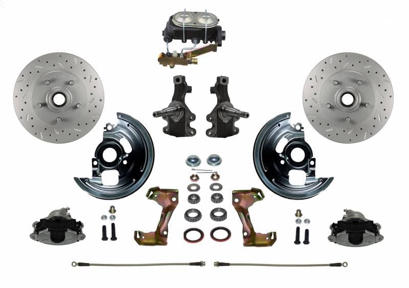 Manual Front Disc Brake Conversion 2" Drop Spindle Cross Drilled and Slotted with Cast Iron Master Cylinder Disc/Disc Side Mount for GM AFX Body