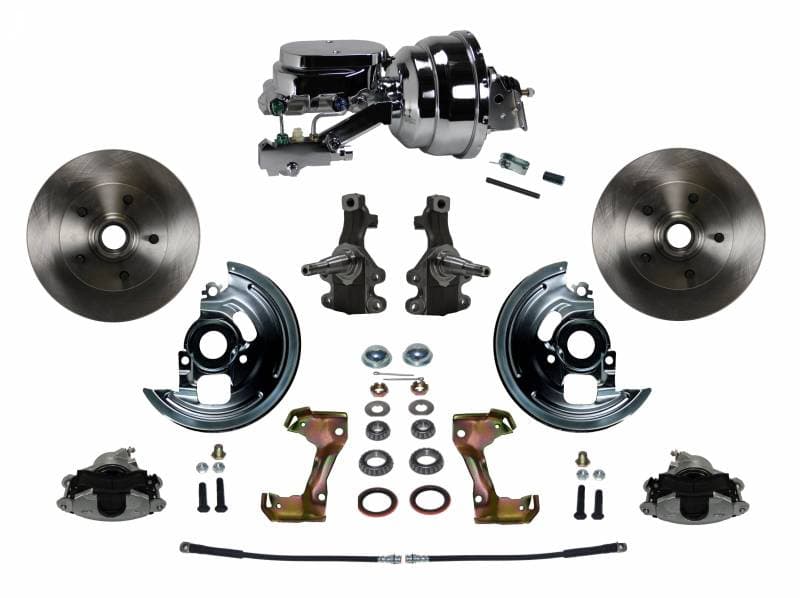 Power Front Disc Brake Conversion Kit 2" Drop Spindle with 8" Dual Chrome Booster Flat Top Chrome M/C Disc/Disc Side Mount for GM AFX