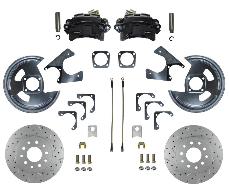 Rear Disc Brake Conversion Kit - MaxGrip XDS - Black Powder Coated Calipers - GM 10 & 12 Bolt Axles 5 x 4.75 non Staggered Shocks