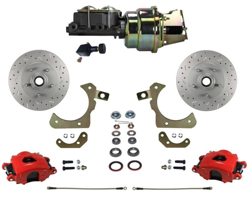 Power Front Disc Brake Conversion Kit with Adjustable Proportioning Valve | MaxGrip XDS | Red Calipers