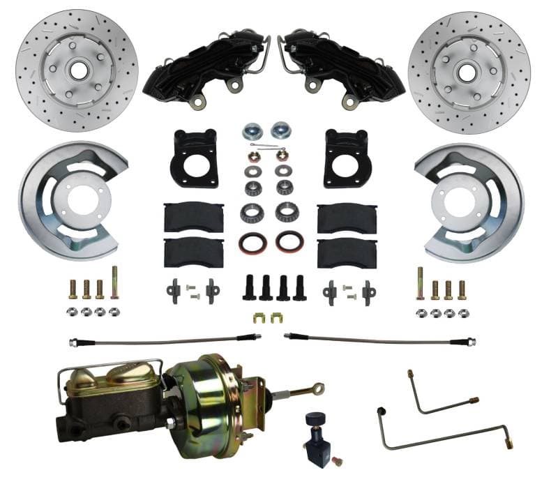 1964-66 Mustang Automatic Transmission Power Front Kit with Drilled Rotors and Black Powder Coated Calipers