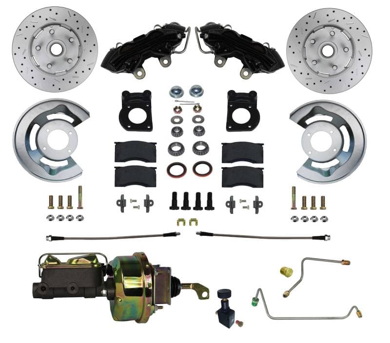 1964-66 Mustang Manual Transmission Power Front Kit with Drilled Rotors and Black Powder Coated Calipers